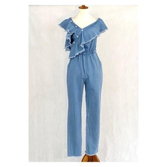 Signature8 Ruffle Collar Chambray Jumpsuit - Picture 2 of 12
